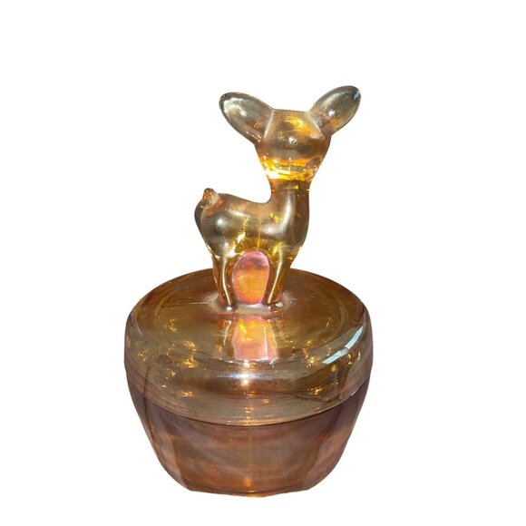 Jeannette 1950s Glass Deer Marigold Trinket Jewelry Covered Dish Candy - Picture 2 of 8